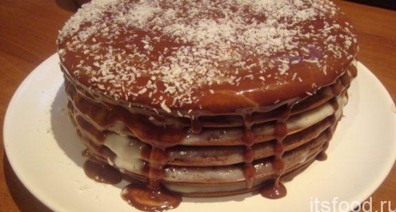 Шоколадный торт на сковороде из наливных коржей - рецепт с фото