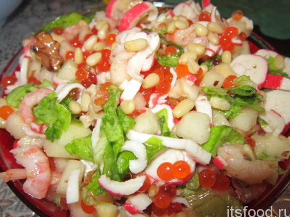 Салат с креветками и крабовыми палочками - очень вкусный рецепт с фото